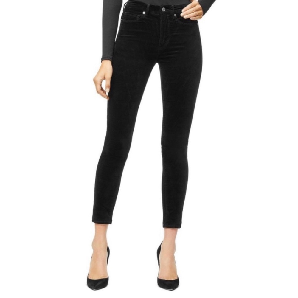 Good American Good Legs Crop Black Velour Skinny Jeans Women’s Size 0/25